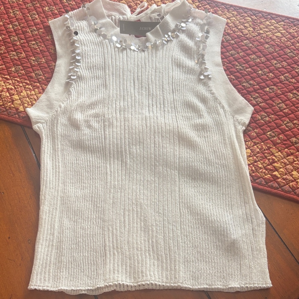 J. Crew White Sleeveless Tank with Embellishments
